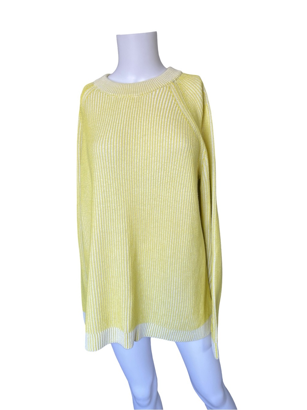 Lands End Yellow Crew Neck Drifter Sweater Cotton Womens Size Medium Petite
